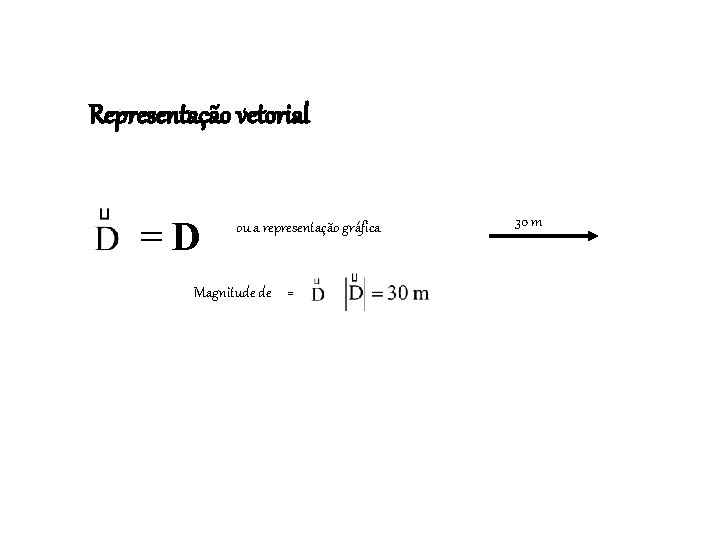 Representação vetorial =D ou a representação gráfica Magnitude de = 30 m 