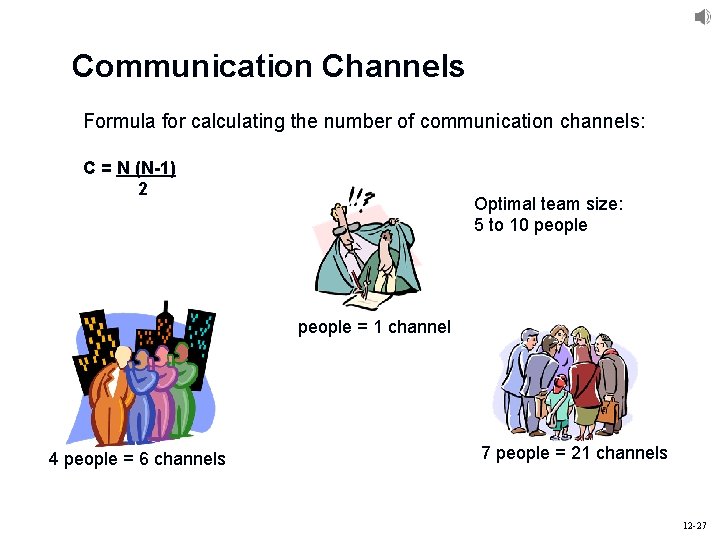 Communication Channels Formula for calculating the number of communication channels: C = N (N-1)