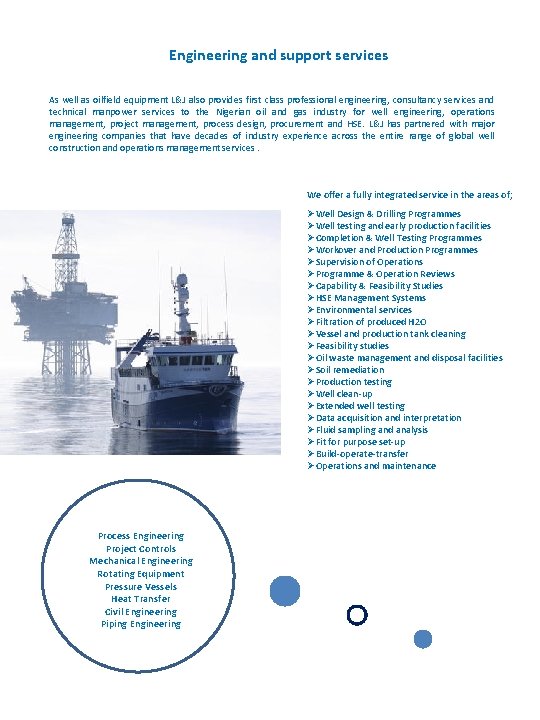 Engineering and support services As well as oilfield equipment L&J also provides first class