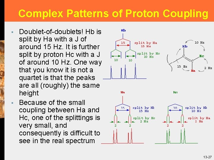 Complex Patterns of Proton Coupling § § Doublet-of-doublets! Hb is split by Ha with Complex Patterns of Proton Coupling § § Doublet-of-doublets! Hb is split by Ha with