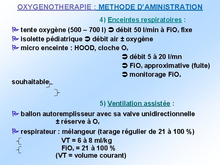 OXYGENOTHERAPIE : METHODE D’AMINISTRATION 4) Enceintes respiratoires : tente oxygène (500 – 700 l)