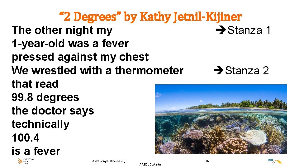 “ 2 Degrees” by Kathy Jetnil-Kijiner The other night my 1 -year-old was a “ 2 Degrees” by Kathy Jetnil-Kijiner The other night my 1 -year-old was a