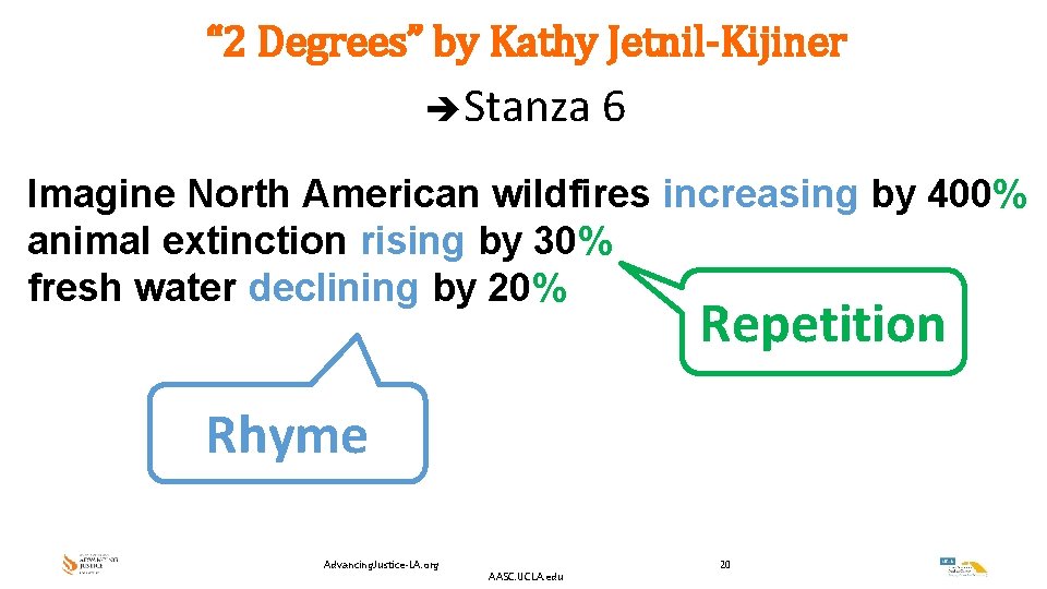 “ 2 Degrees” by Kathy Jetnil-Kijiner Stanza 6 Imagine North American wildfires increasing by “ 2 Degrees” by Kathy Jetnil-Kijiner Stanza 6 Imagine North American wildfires increasing by