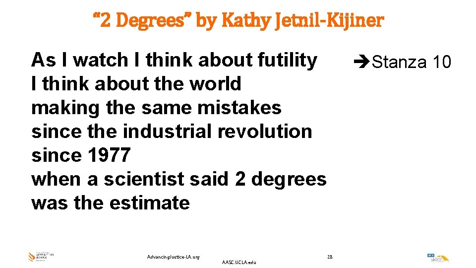 “ 2 Degrees” by Kathy Jetnil-Kijiner As I watch I think about futility I “ 2 Degrees” by Kathy Jetnil-Kijiner As I watch I think about futility I