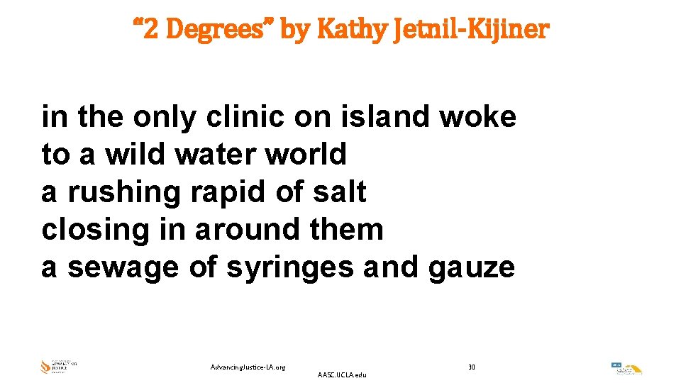 “ 2 Degrees” by Kathy Jetnil-Kijiner in the only clinic on island woke to “ 2 Degrees” by Kathy Jetnil-Kijiner in the only clinic on island woke to