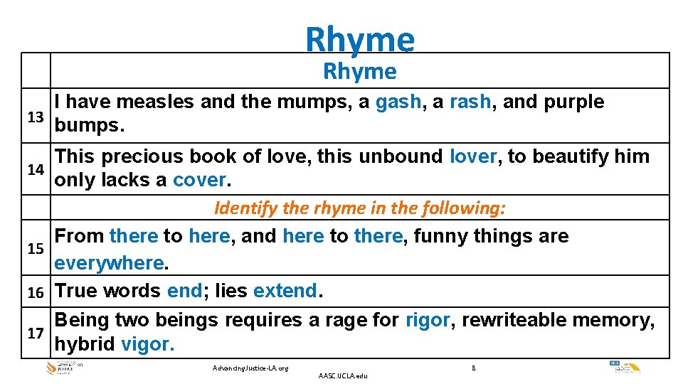 Rhyme I have measles and the mumps, a gash, a rash, and purple 13 Rhyme I have measles and the mumps, a gash, a rash, and purple 13