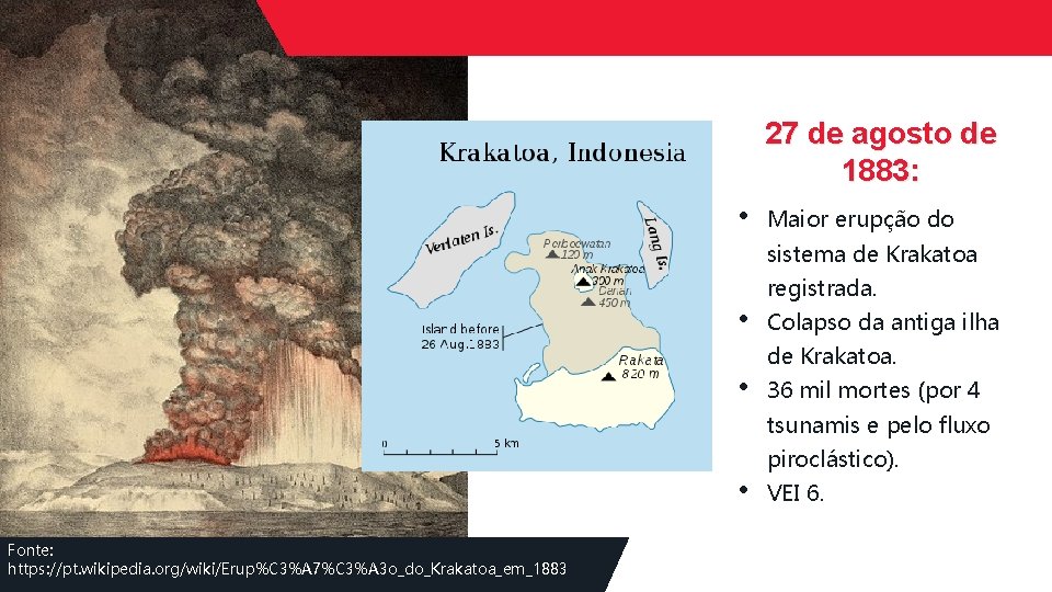27 de agosto de 1883: • Maior erupção do sistema de Krakatoa • •