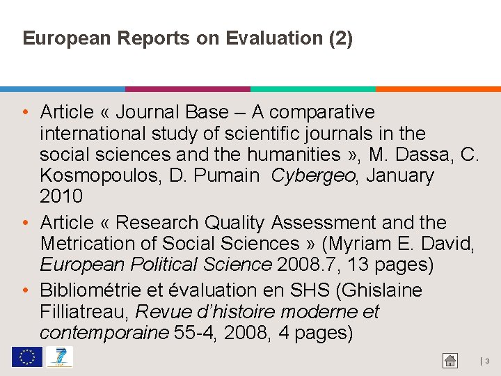 European Reports on Evaluation (2) • Article « Journal Base – A comparative international