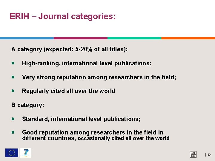 ERIH – Journal categories: A category (expected: 5 -20% of all titles): High-ranking, international