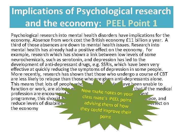 Implications of Psychological research and the economy: PEEL Point 1 Psychological research into mental Implications of Psychological research and the economy: PEEL Point 1 Psychological research into mental