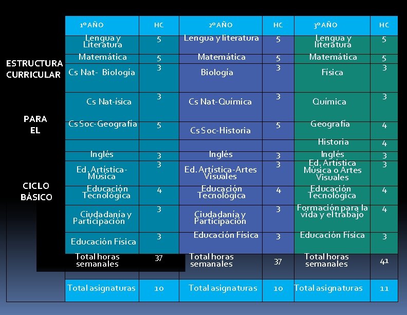 1º AÑO Lengua y Literatura Matemática ESTRUCTURA CURRICULAR Cs Nat- Biología Cs Nat-ísica PARA