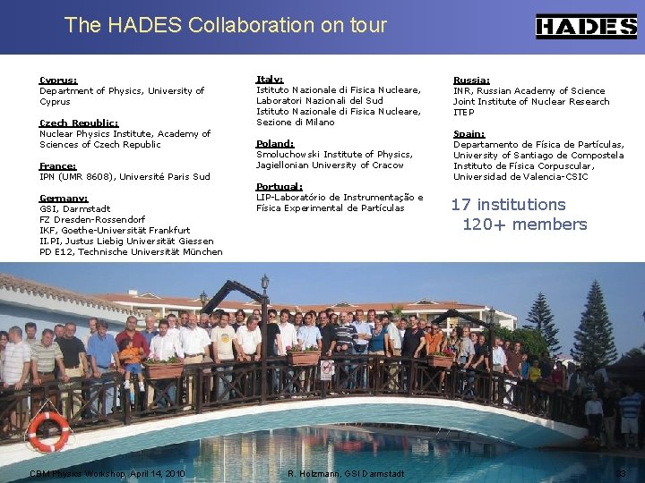 The HADES Collaboration on tour Cyprus: Department of Physics, University of Cyprus Czech Republic:
