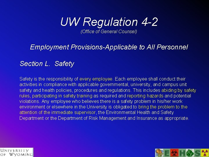 UW Regulation 4 -2 (Office of General Counsel) Employment Provisions-Applicable to All Personnel Section