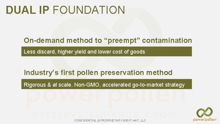 DUAL IP FOUNDATION On-demand method to “preempt” contamination Less discard, higher yield and lower