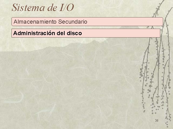 Sistema de I/O Almacenamiento Secundario Administración del disco 36 