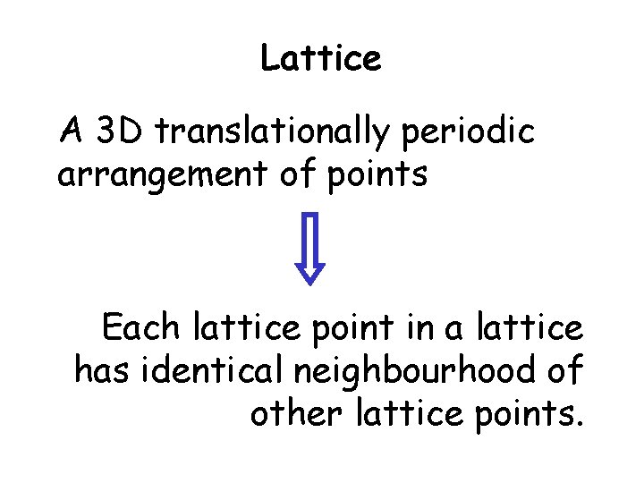 Lattice A 3 D translationally periodic arrangement of points Each lattice point in a