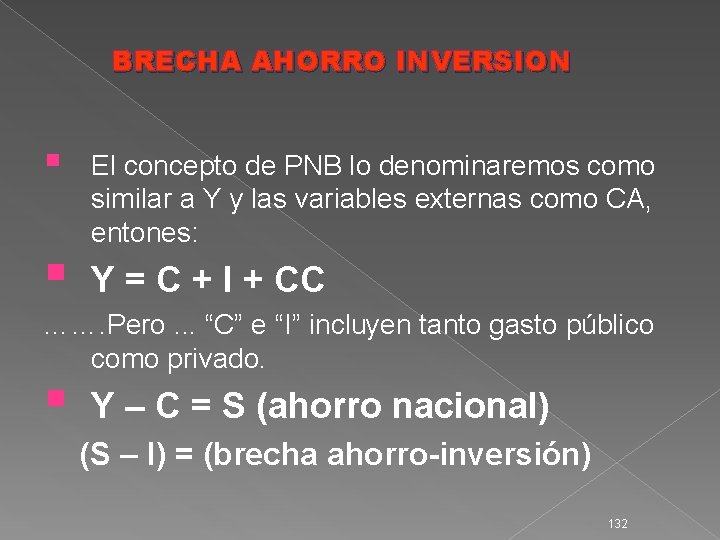 BRECHA AHORRO INVERSION § § El concepto de PNB lo denominaremos como similar a