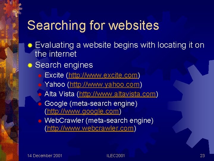 Searching for websites ® Evaluating a website begins with locating it on the internet