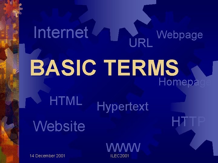 Internet URL Webpage BASIC TERMS Homepage HTML Hypertext HTTP Website 14 December 2001 WWW