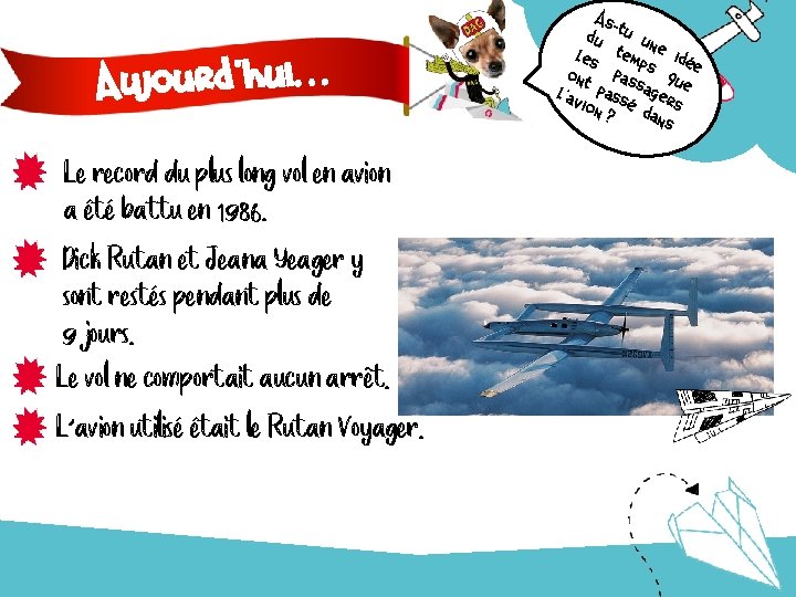 Aujourd’hui… Le record du plus long vol en avion a été battu en 1986.