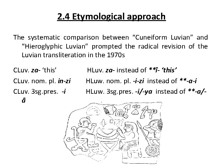 2. 4 Etymological approach The systematic comparison between “Cuneiform Luvian” and “Hieroglyphic Luvian” prompted