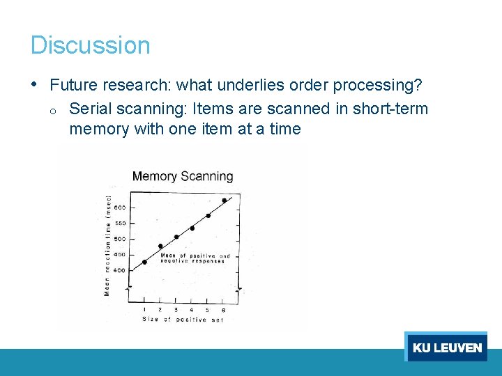 Discussion • Future research: what underlies order processing? o Serial scanning: Items are scanned