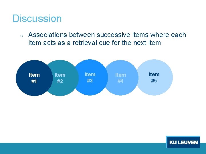 Discussion o Associations between successive items where each item acts as a retrieval cue