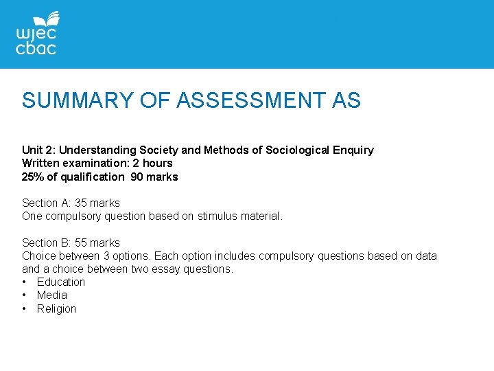SUMMARY OF ASSESSMENT AS Unit 2: Understanding Society and Methods of Sociological Enquiry Written SUMMARY OF ASSESSMENT AS Unit 2: Understanding Society and Methods of Sociological Enquiry Written