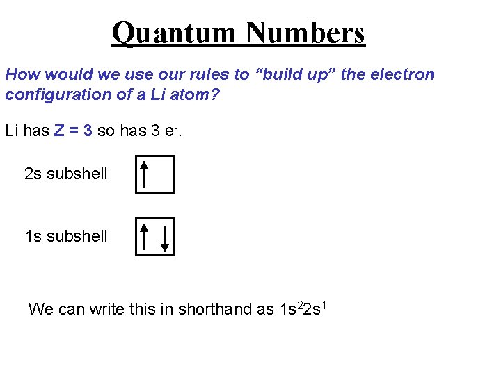Quantum Numbers How would we use our rules to “build up” the electron configuration