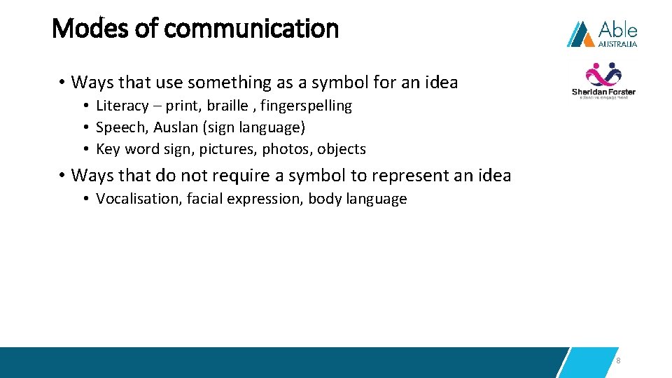 Modes of communication • Ways that use something as a symbol for an idea