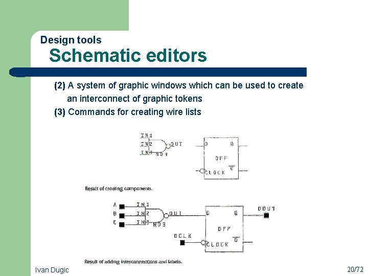 Design tools Schematic editors (2) A system of graphic windows which can be used