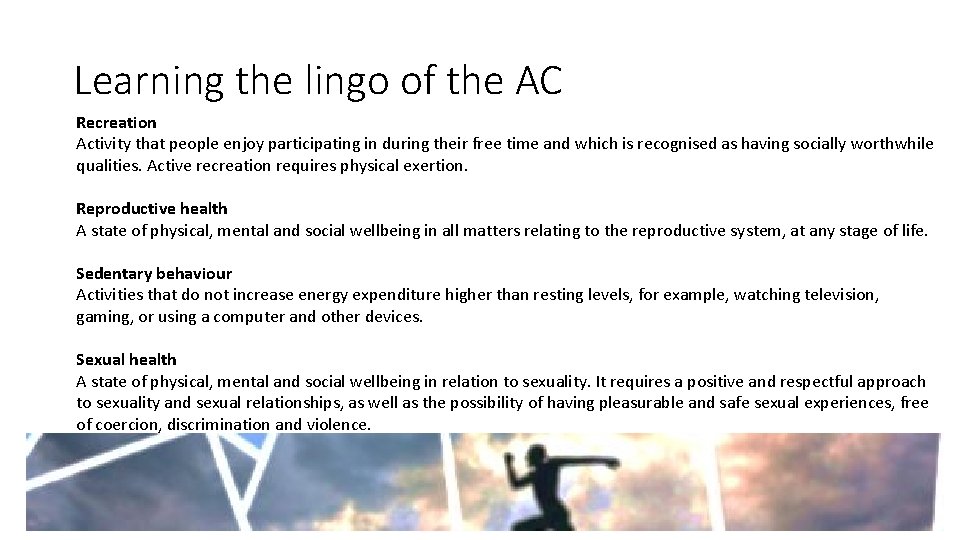 Learning the lingo of the AC Recreation Activity that people enjoy participating in during