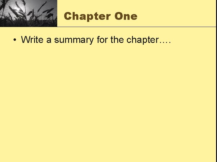 Chapter One • Write a summary for the chapter…. 