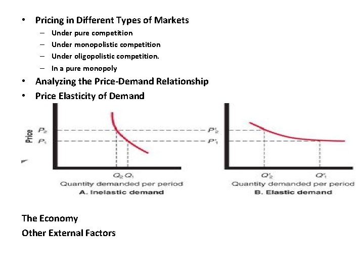  • Pricing in Different Types of Markets – – Under pure competition Under