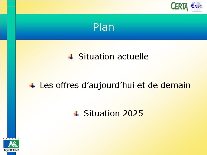 www. emc-france. fr Plan Situation actuelle Les offres d’aujourd’hui et de demain Situation 2025