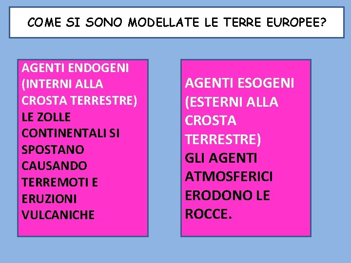 COME SI SONO MODELLATE LE TERRE EUROPEE? AGENTI ENDOGENI (INTERNI ALLA CROSTA TERRESTRE) LE