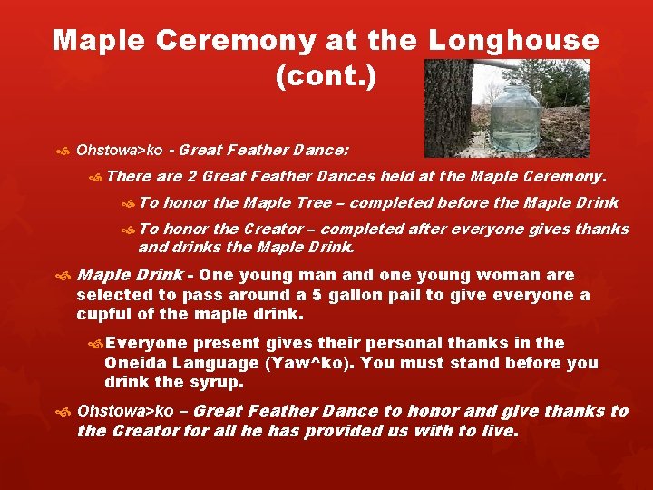Maple Ceremony at the Longhouse (cont. ) Ohstowa>ko - Great Feather Dance: There are