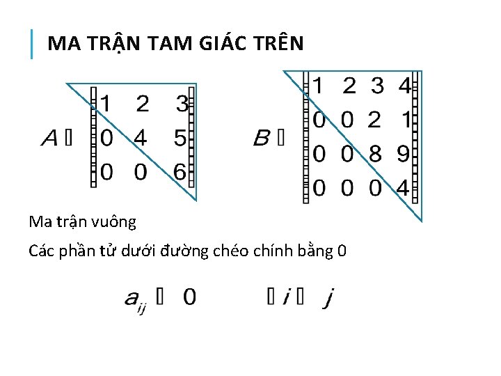 MA TRẬN TAM GIÁC TRÊN Ma trận vuông Các phần tử dưới đường chéo