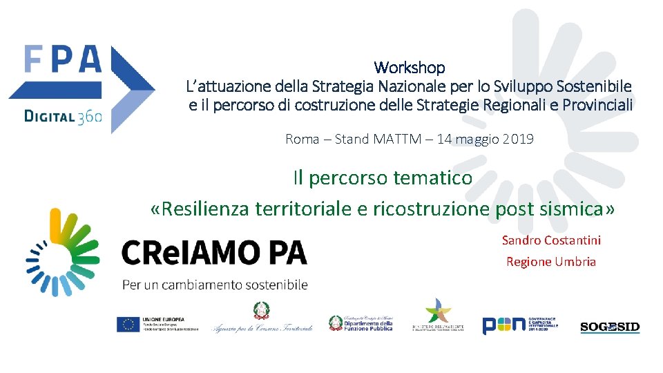 Workshop L’attuazione della Strategia Nazionale per lo Sviluppo Sostenibile e il percorso di costruzione