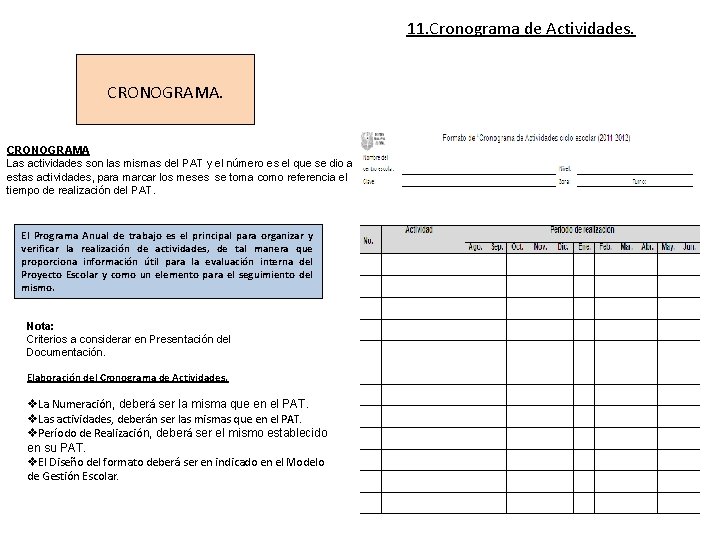 11. Cronograma de Actividades. CRONOGRAMA Las actividades son las mismas del PAT y el