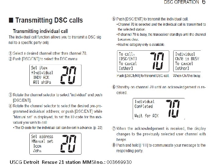 USCG Detroit Rescue 21 station MMSI no. : 003669930 