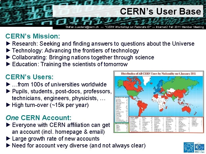 CERN’s User Base Dr. Stefan Lüders (CERN IT/CO) ― DESY ― 20. Februar 2007