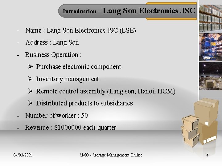 Introduction – Lang Son Electronics JSC - Name : Lang Son Electronics JSC (LSE)