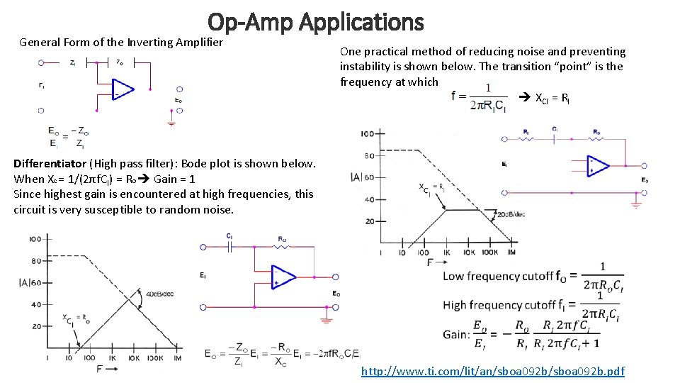 Op-Amp Applications General Form of the Inverting Amplifier One practical method of reducing noise