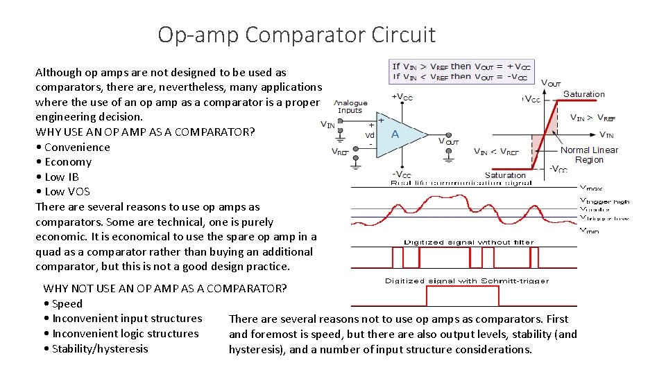 Op-amp Comparator Circuit Although op amps are not designed to be used as comparators,