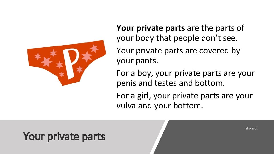 Your private parts are the parts of your body that people don’t see. Your