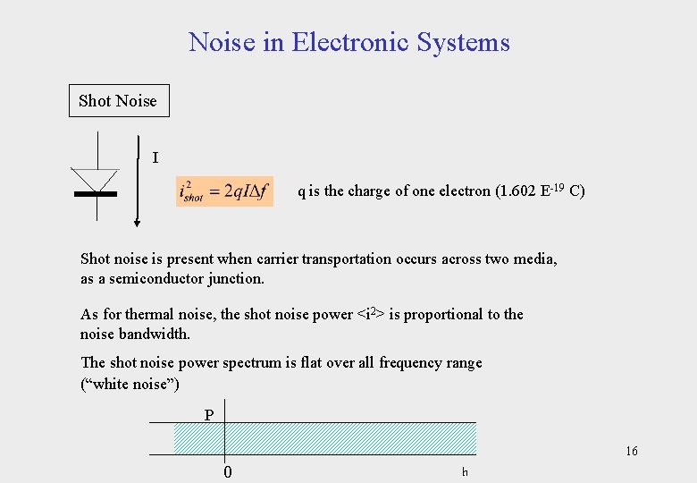 Noise in Electronic Systems Shot Noise I q is the charge of one electron