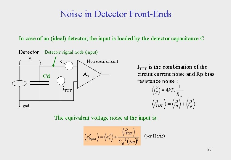 Noise in Detector Front-Ends In case of an (ideal) detector, the input is loaded