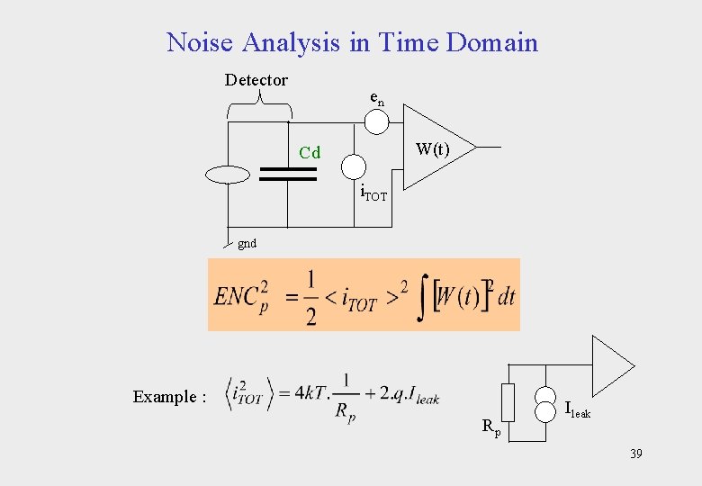 Noise Analysis in Time Domain Detector en W(t) Cd i. TOT gnd Example :