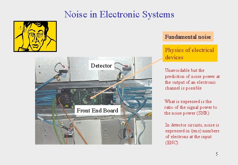 Noise in Electronic Systems Fundamental noise Physics of electrical devices Detector Front End Board